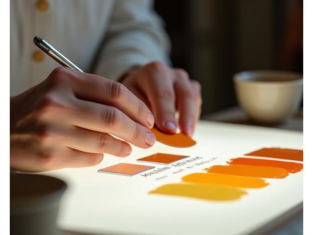 Artisan working in a historic studio matching paint colours from swatches to a master sample