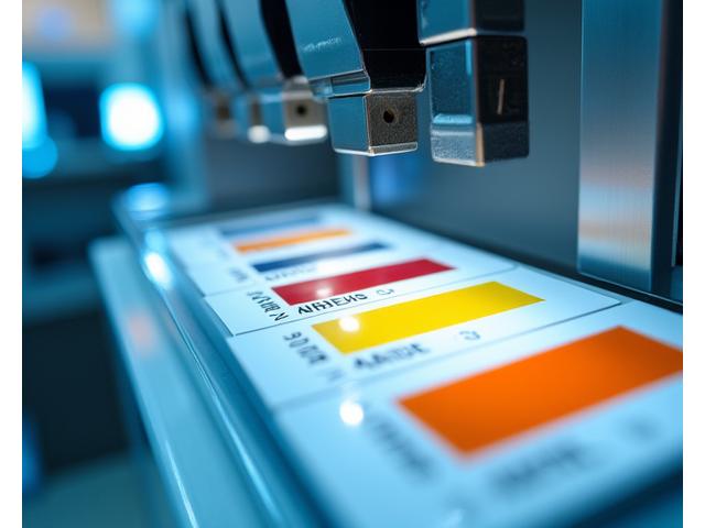 Laboratory setup showing lightfastness testing equipment and paint samples exposed to light