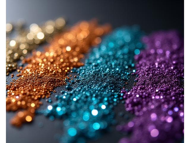 Shimmering metallic and iridescent paints in pots and swatches