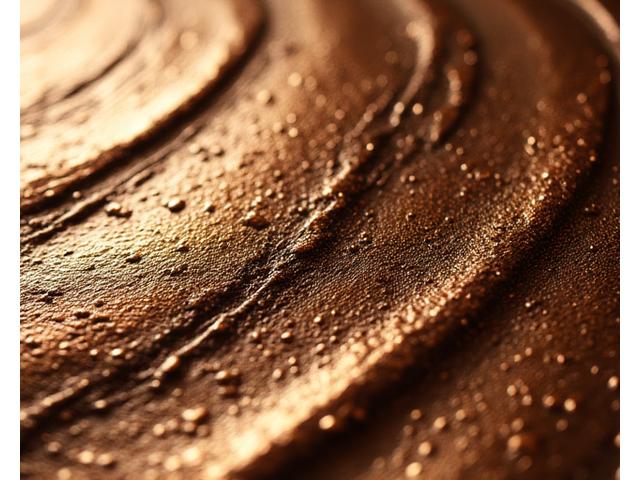 Close-up of a modern sculpture made with unique, bespoke metallic pigments, showing intricate details and a vibrant finish under gallery lighting.