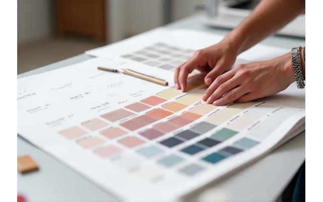 Designer holding various swatches of custom-matched colors for a new product line