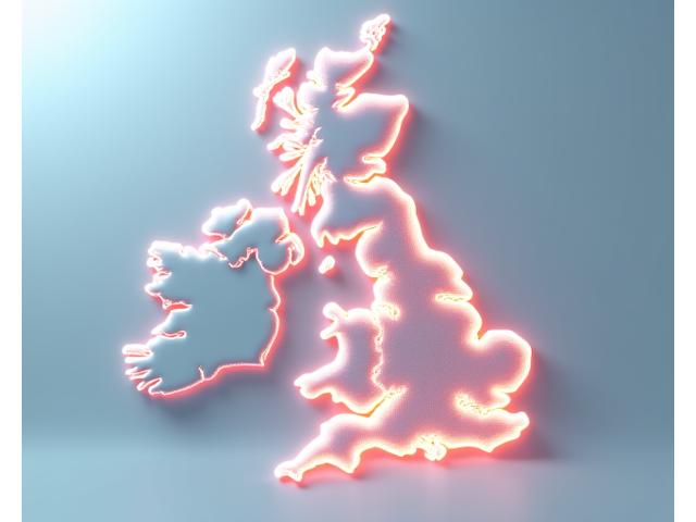 A stylized map of the UK with glowing routes indicating Amber Hues' nationwide distribution network.